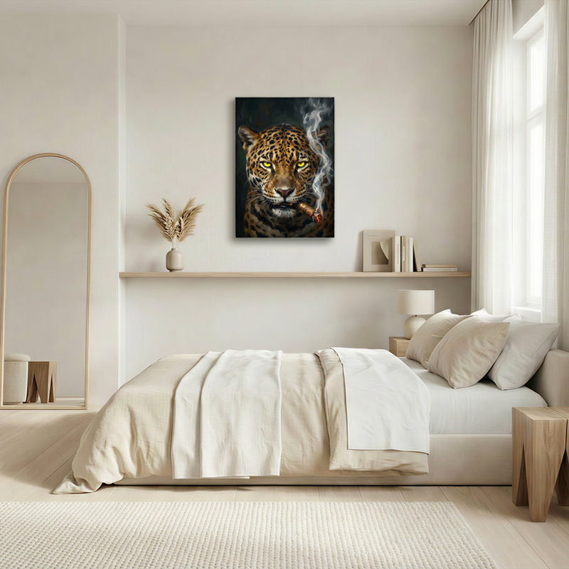 Art mural sur toile Gallery Wrap pour le salon, la chambre à coucher, le bureau ou le vestibule - Décoration murale décorative avec cigare léopard