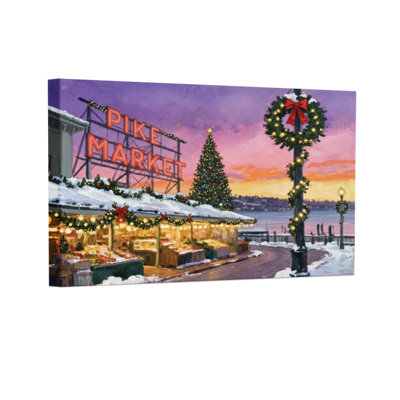 «Christmas Pike Market Christmas Evening Scene», ensemble de 3 impressions sur toile