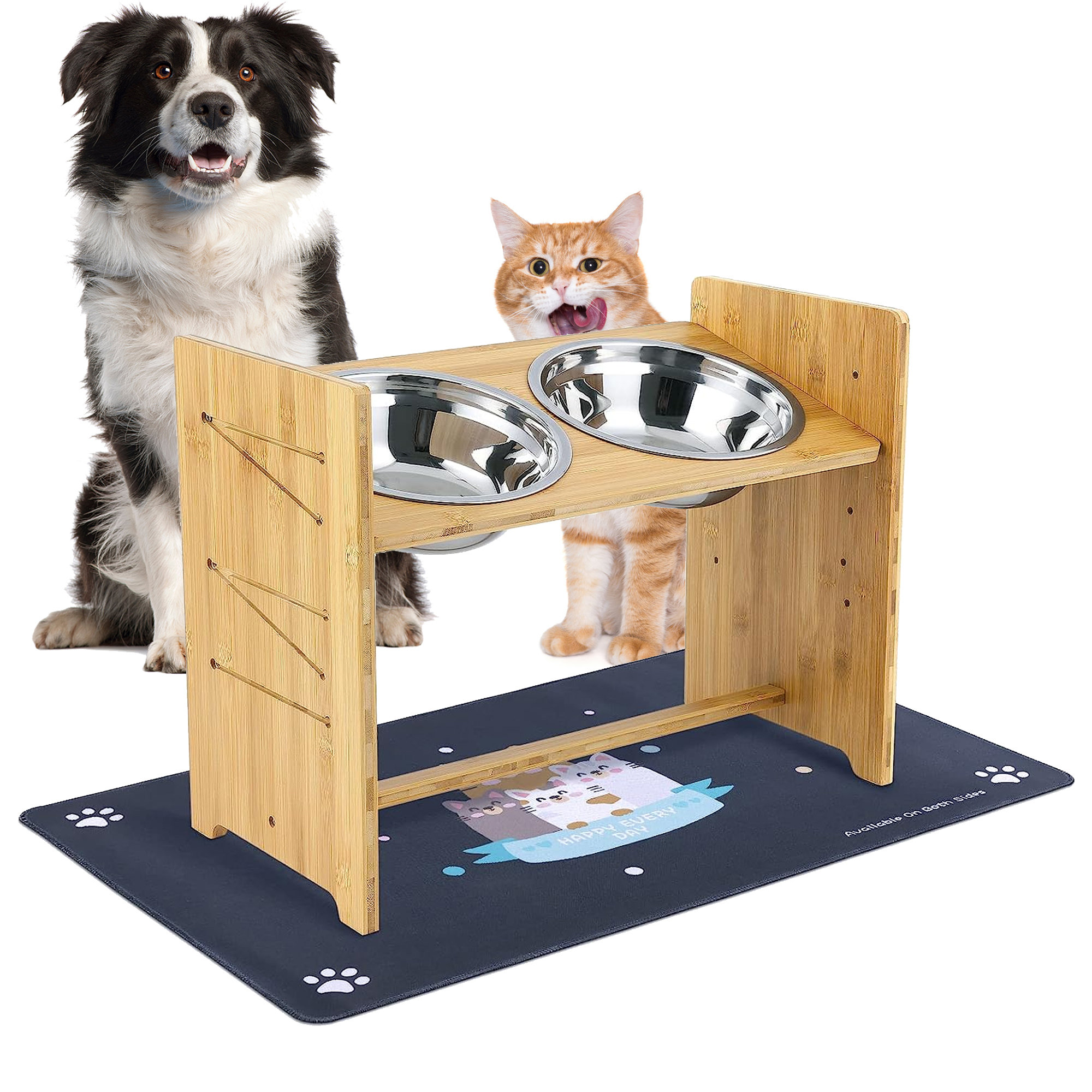 Adjustable Bowl Pet Dog Cat Feeder Elevated Raised Stand Feeding Food  Nonslip