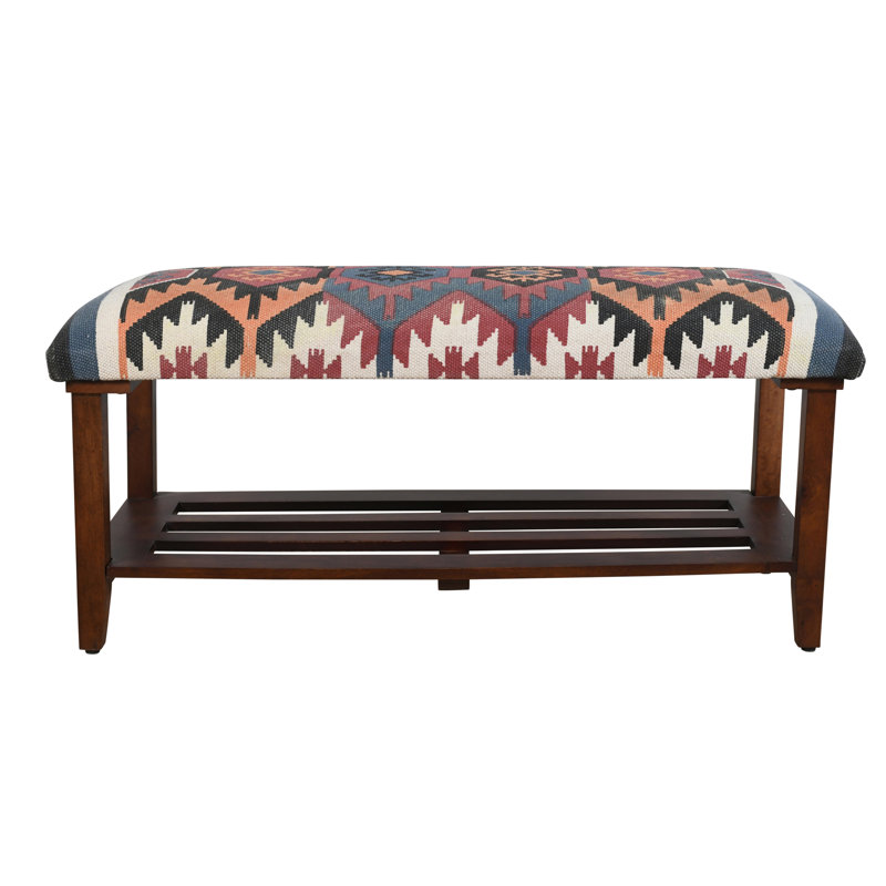 Handmade Multicolored Ikat Geometric Entryway Storage Bench