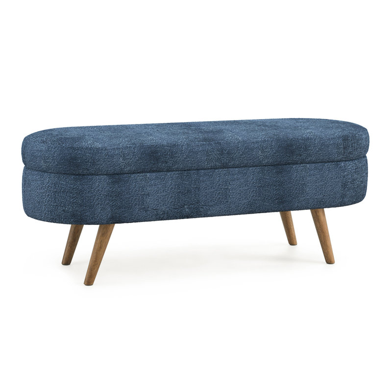Banc de rangement repose-pieds ovale, pieds en bois d'hévéa (43,5 po x 16 po x 16 po), Bleu très foncé