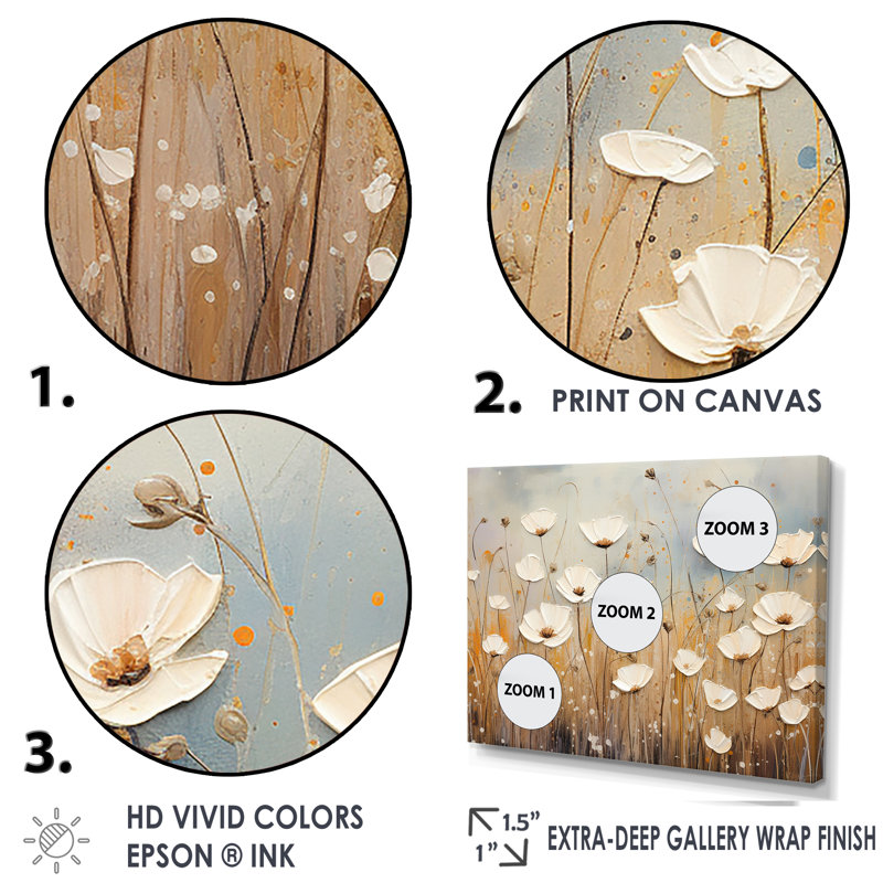 Beige fleurs de jardin murmures III, Cadre flottant blanc, 12" H x 20" W