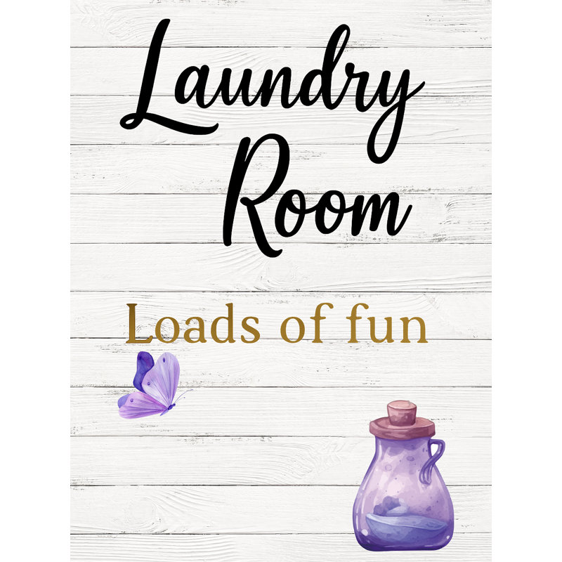 "Laundry Room - Charges of Fun", art mural sur toile à papillons et bouteilles de savon, H 24 po x l 16 po