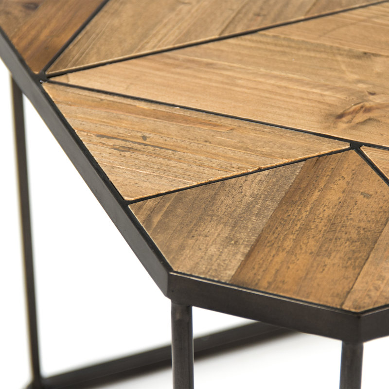 Cuthbert Geometric Wooden Top End Table with Black Metal Legs