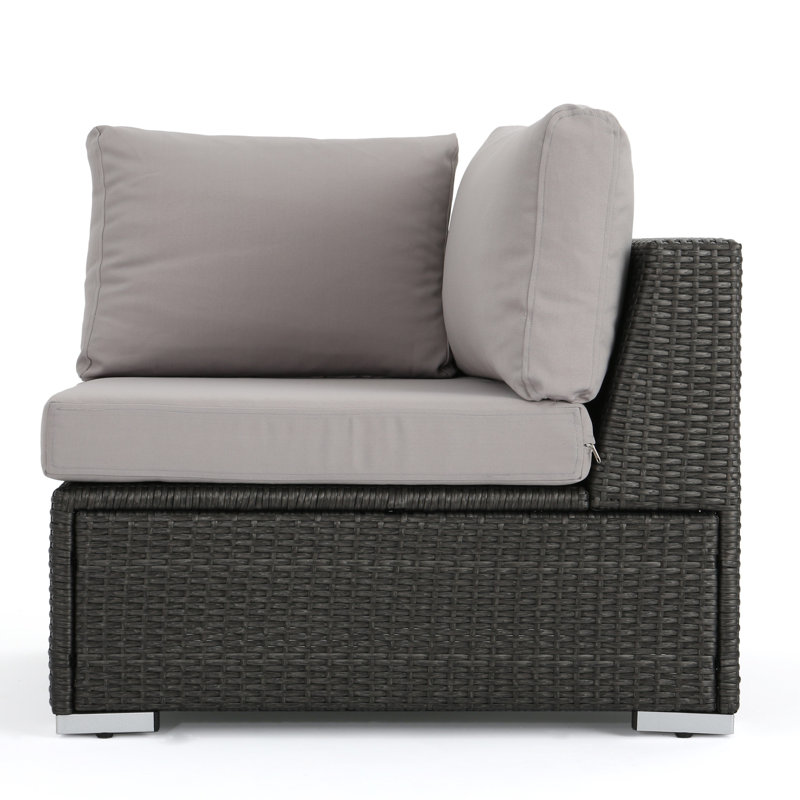  Canapé d'angle en osier pour l'extérieur, Coussin gris / cadre gris
