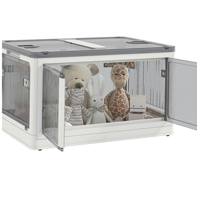 Bacs de rangement empilables avec couvercles, roulettes et pliables HOMcom, blanc