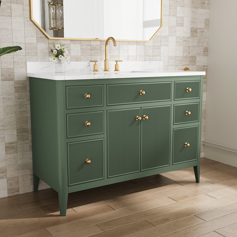 Meuble-lavabo autoportant 48 po avec comptoir en marbre de Carrare et lavabo, Vert