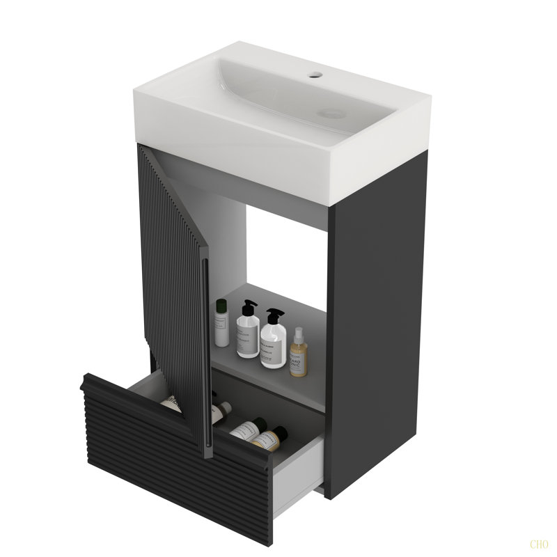 Meuble-lavabo autoportant 20 po avec lavabo en céramique 20 po, Noir