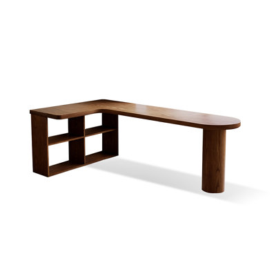 Bureau en bois massif en forme de L brun noisette