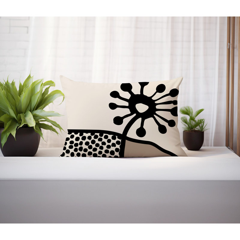 Coussin lombaire réversible intérieur / extérieur Jai Abstract, H 14 po x l 20 po, Blanc cassé / blanc