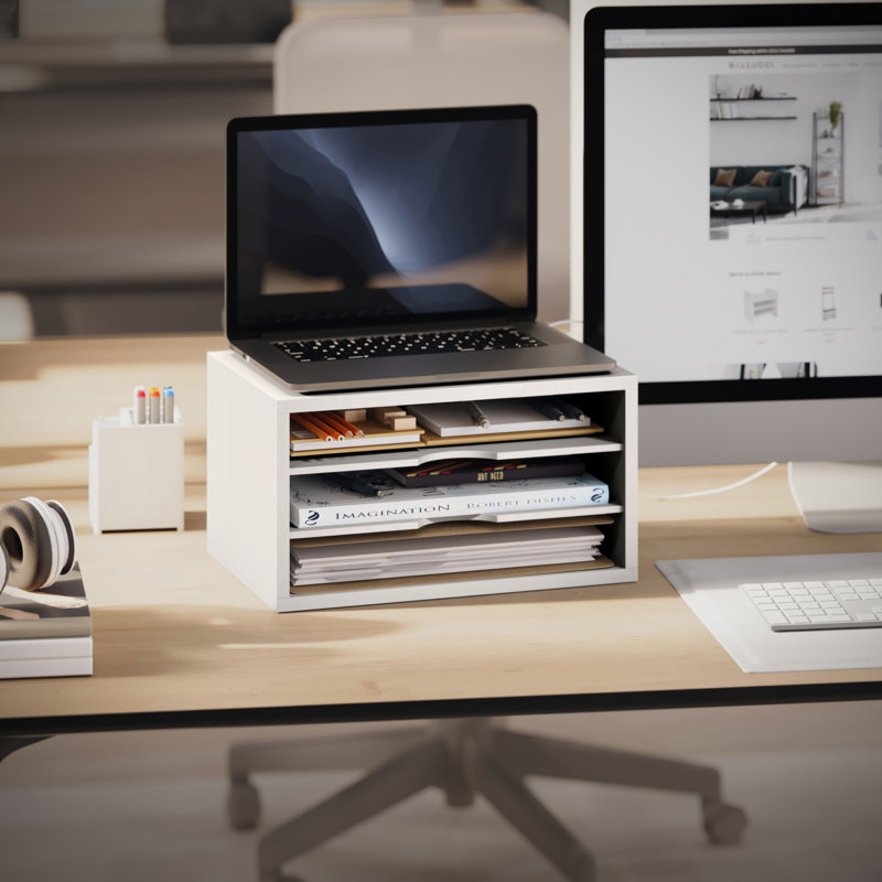 Rangement pour bureau, courrier et classeur à 3 niveaux Logan, Blanc