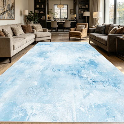 1PC Watercolor Light Blue Abstract Texture area rugs for Living Room, Soft and Comfortable, Suitable for all seasons, easy-to-maintain, machine washable Indoor floor mat, Under Table Farmhouse suitable for dining room, bedroom, home office, entryway,