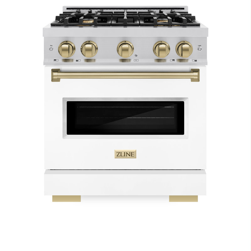 ZLINE Autograph Edition 30 in. 4.2 cu. ft. Classic Gas Range with 4 Burner Cooktop and Convection Gas Oven in Stainless Steel with White Matte Door and Accents