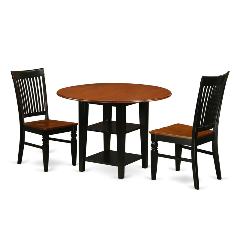 L'ensemble de mobilier de salle à manger 3 pièces comprend une table de cuisine ronde avec feuilles décoratives et 2 tablettes, noir et cerise