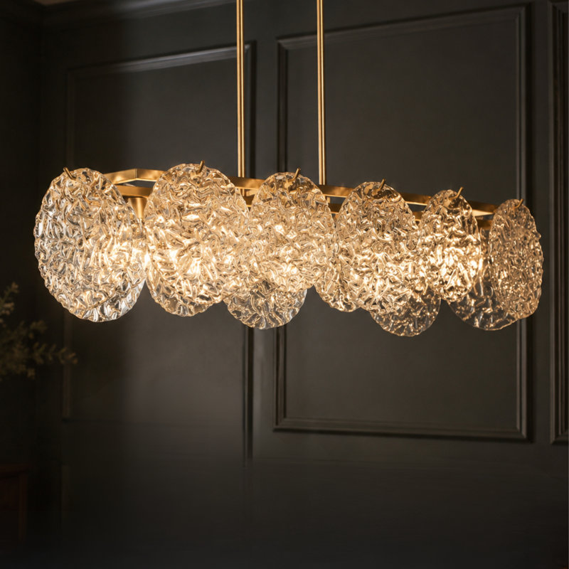 Lustre spectaculaire / unique à 5 lumières avec verre ondulé Clayre Clayre, H 7,5 po x l 33 po x P 9 po