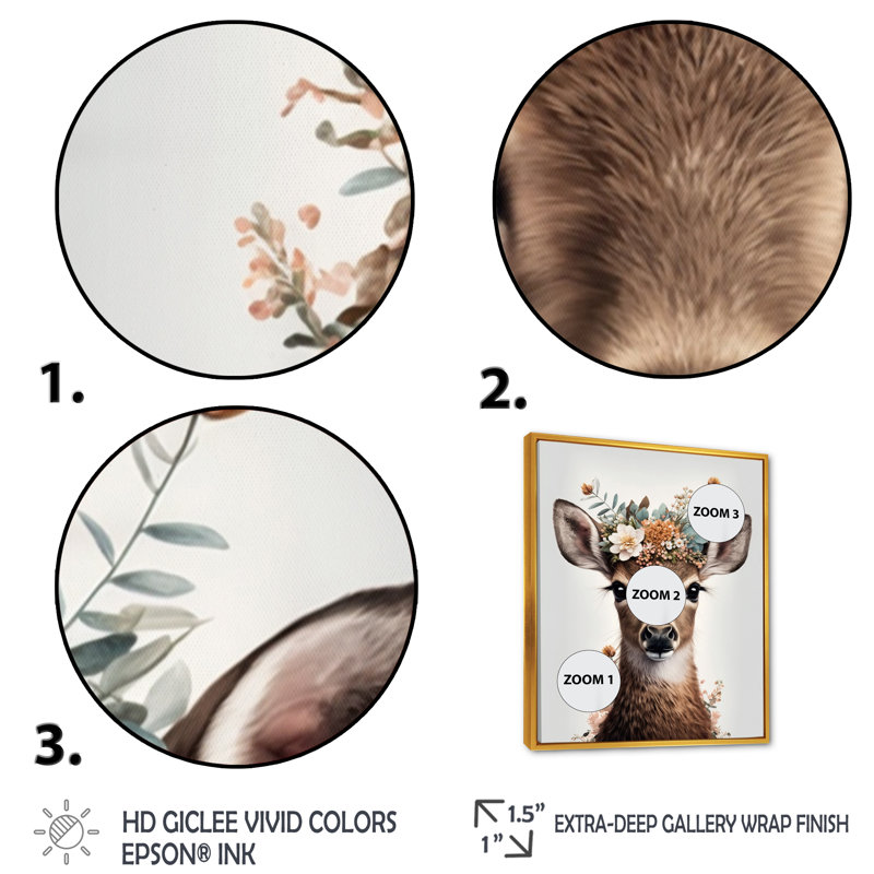 «Cute Baby Deer with Floral Crown II», reproduction de photo sur toile, H 20 po x l 12 po x P 1 po