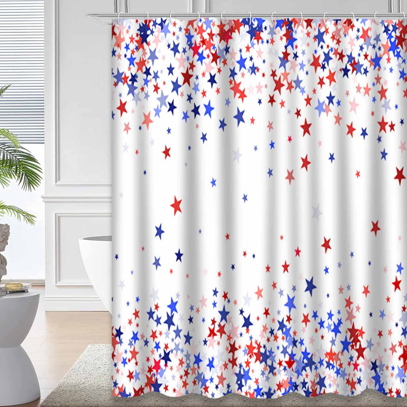 Rideau de douche à 12 crochets avec drapeau bleu, L 72 po x l 84 po
