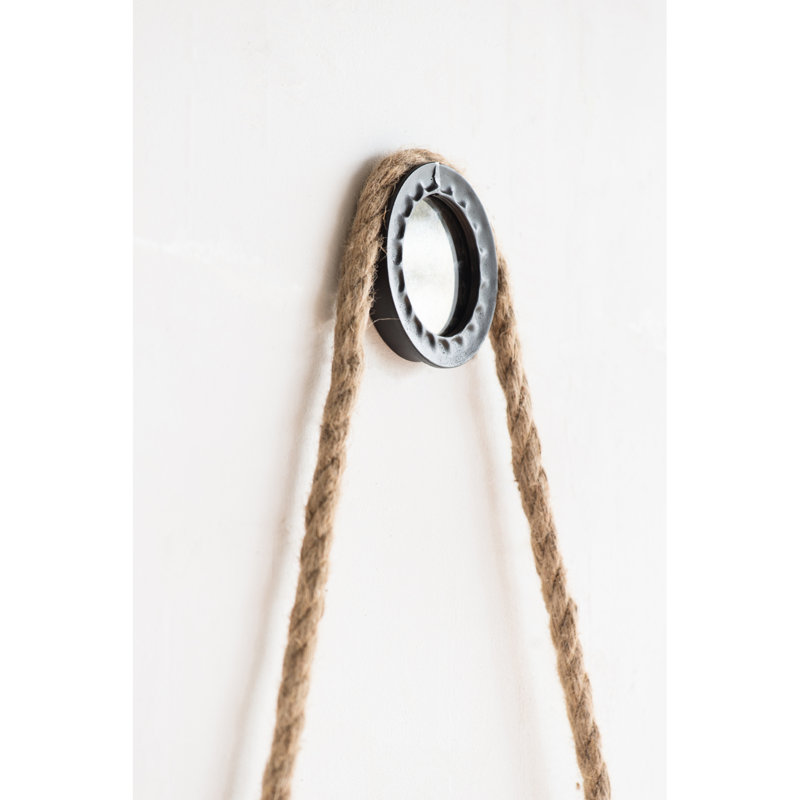 Beau miroir de 19,5 po pour salle de bain, entrée - sangle de corde - cadre en métal gris, 19,5 po x 19,5 po