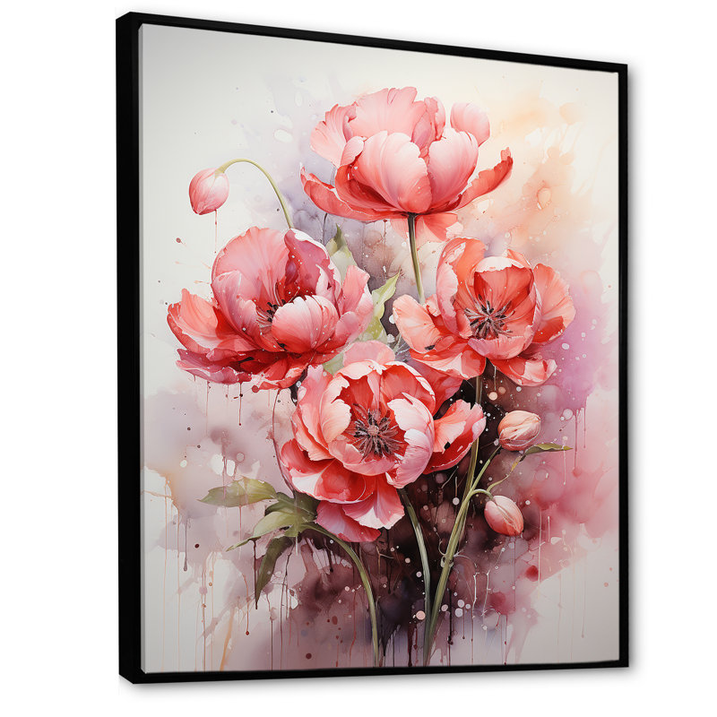 Tulipes rendues dans une palette monochromatique sur toile, Cadre flottant noir, H 40 po x l 30 po x P 1,5 po