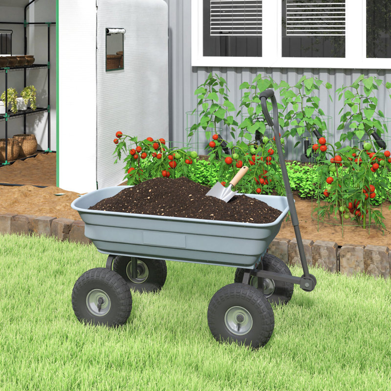 Chariot de jardin en acier avec poignée et pneus pneumatiques de 10 po, gris