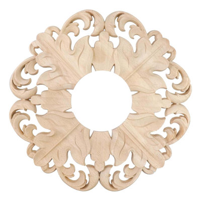 9.5" Carved Wood Ceiling Medallion For Lighting Fixtures, Rubberwood