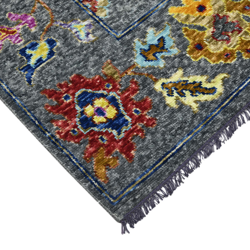 Blu Wool Oriental Area Rug in Gray, Rectangle 9' x 12'