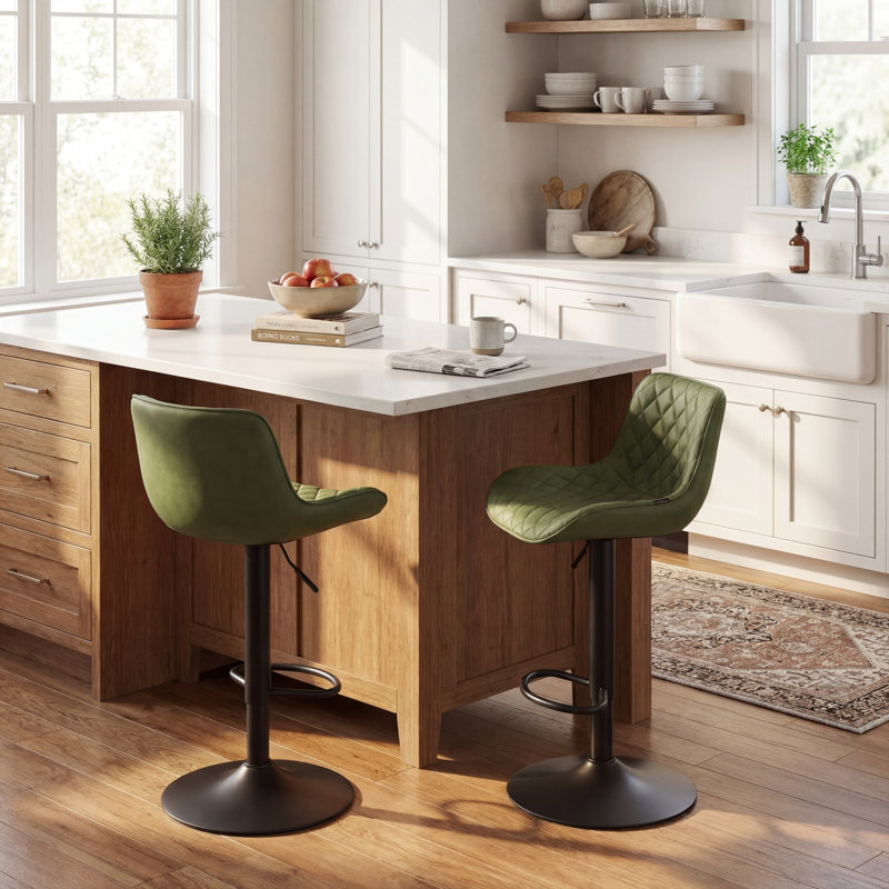 Tabouret de bar rotatif à hauteur ajustable Zager, Similicuir vert haricot / cadre noir, 2