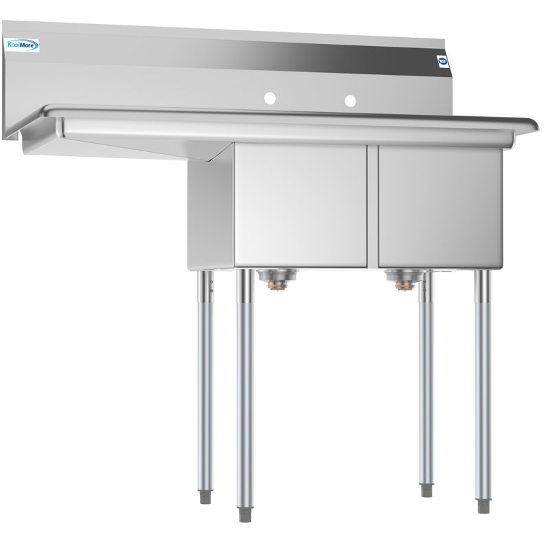 Évier commercial 43 po à deux compartiments en acier inoxydable avec égouttoir et cuve SB121610-16L3