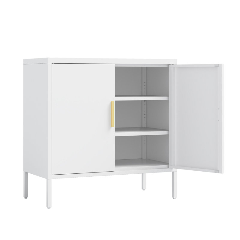 Iconya Metal Storage Cabinet with 2 Doors and 2 Adjustable Shelves for Home Office School Gym, White