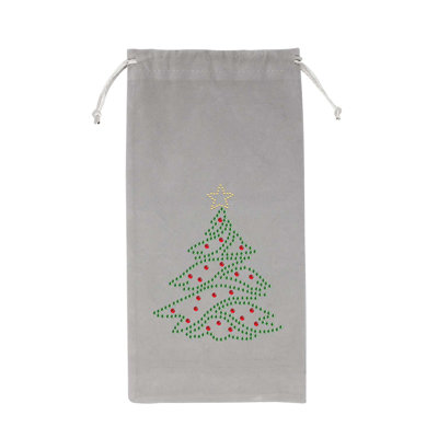 Sac à vin en velours «Christmas Tree Velvet» avec cordon Sparkles Home | Cadeau d'hôtesse festive