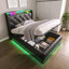 Cadre de lit rembourrÃ© avec rangement pour chambre Ã  coucher, modÃ¨le double en PU noir Ã©lÃ©gant avec Ã©clairage DEL Ã  360 degrÃ©s et port de recharge USB-C (matelas non inclus)