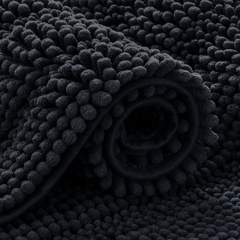 Aspire Homeware Ultra-Soft Chenille Bathroom Rug Mat with Non-Slip Backing, Black, Reactangle (40cm W x 60cm L)
