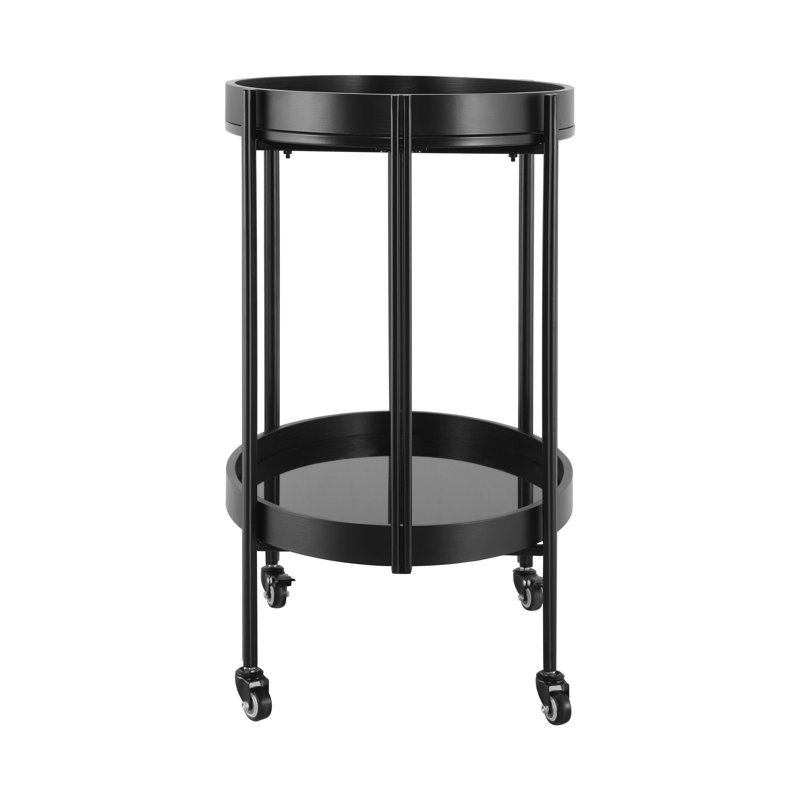 Chariot-bar Wyna avec tablettes en verre trempé, roulettes, bois noir 31 po
