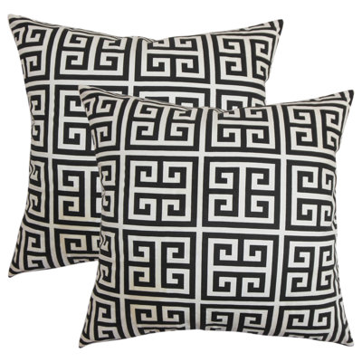 Yula Greek Key Cotton Throw Pillow