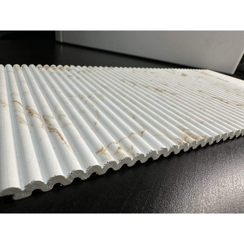 Mini-lattes arrondies à lattes de bois en polystyrène de L 94,5 po x l 12 po x P 0,25 po, Marbre Calacatta