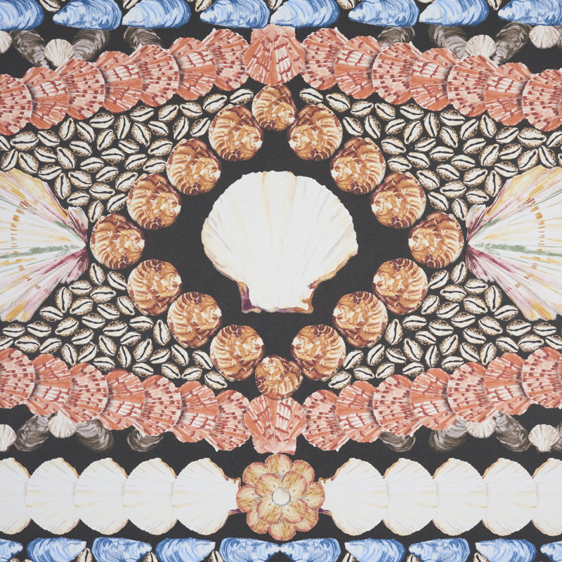 Schumacher x Mary McDonald Shell Grotto Panel B Wallpaper, Onyx Multi