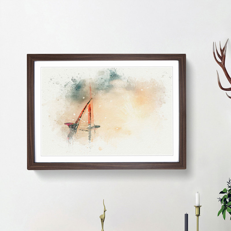 Burj Al Arab Hotel in Dubai in Abstract - Picture Frame Painting Print, 36cm H x 48cm W x 2cm D, Walnut Framed