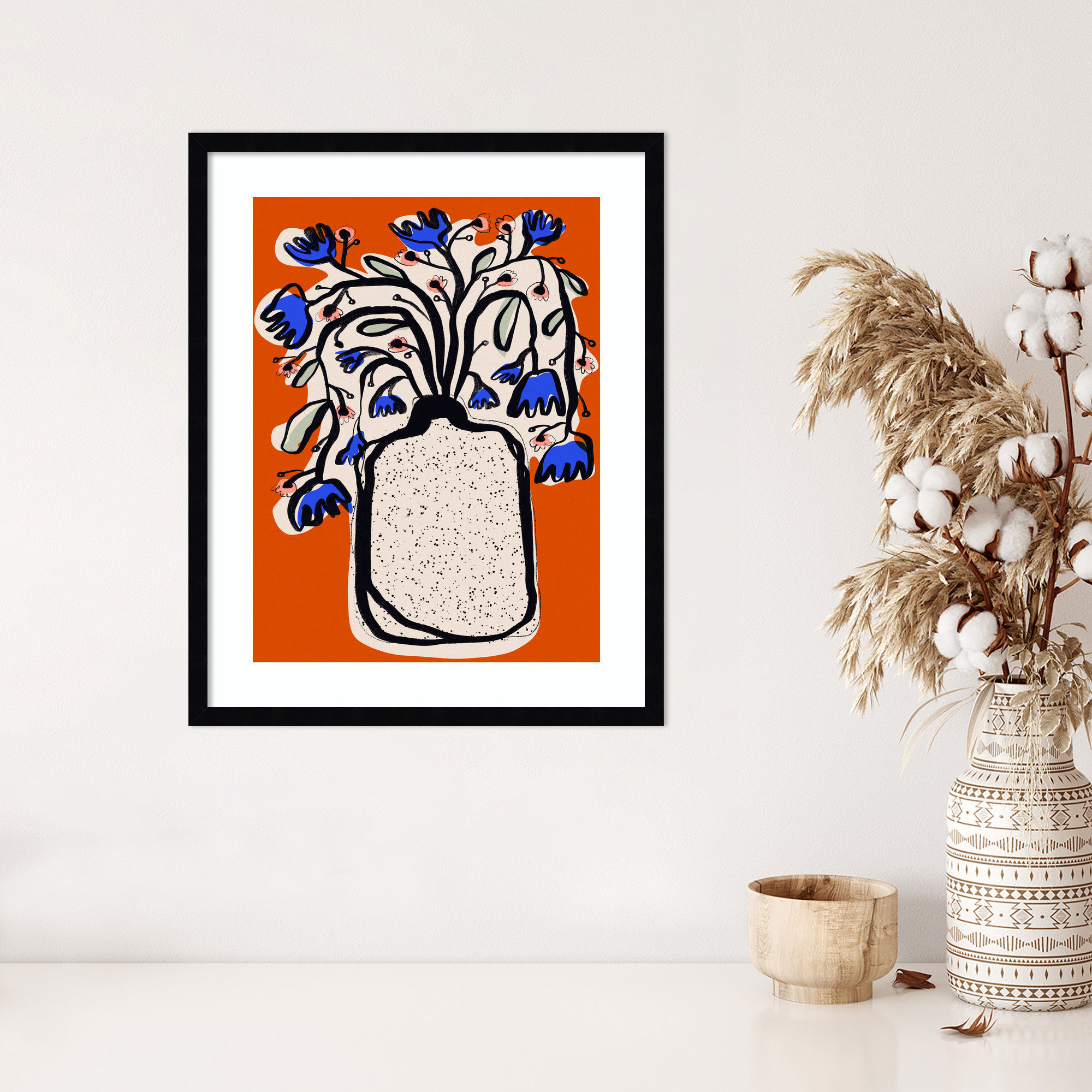Lovely Flower Bouquet (orange Version) by Treechild Wood Framed Wall Art Print, Black , 25" H x 20" W