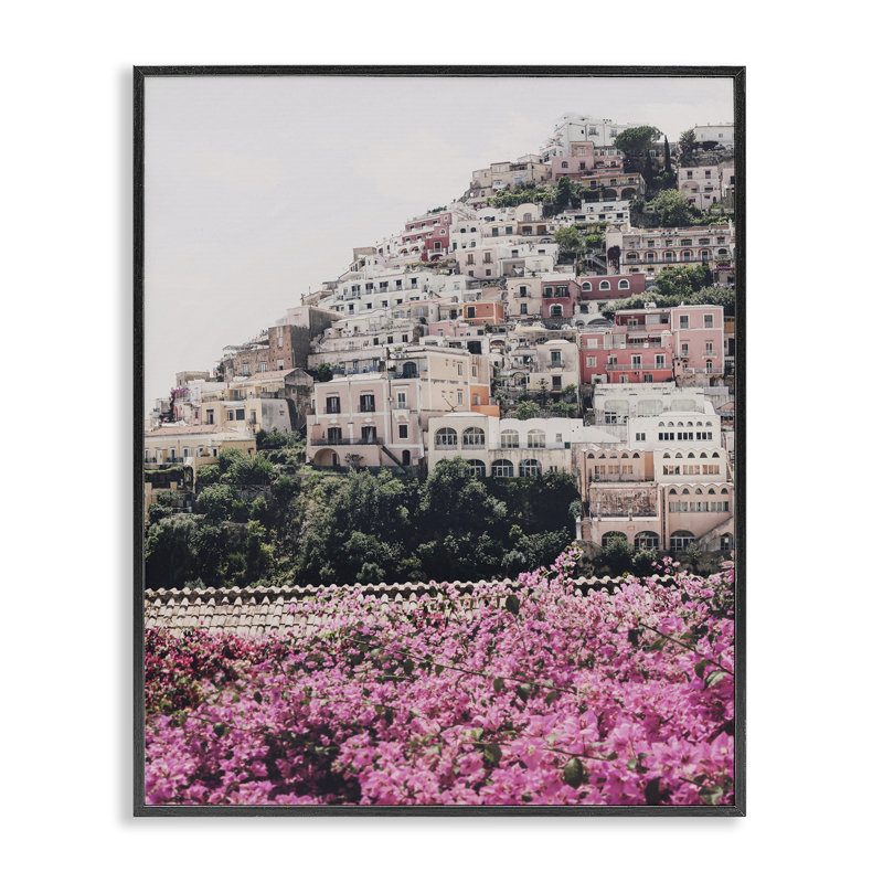 Art de la ville de Positano, estampe numérique encadrée par Sissi et Seb, Giclée encadrée noir minuit, H 14 po x l 11 po