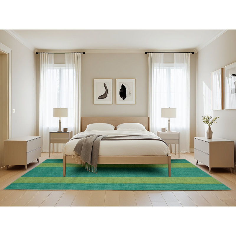 Machine Washable Checkered Green Area Rug, Rectangle 5' x 8'
