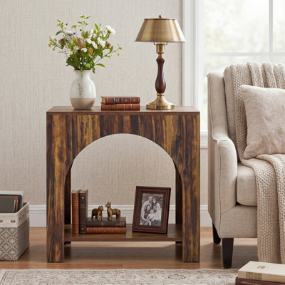 2 Tier Wood End Side Table With Innovative Arched Design