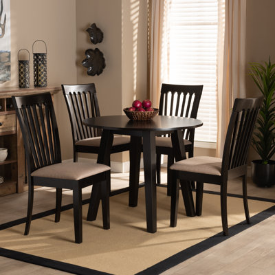 Bratenahl 5-Pc Solid Wood Dining Set in Sand Fabric Upholstered, 38.2'' H X 17.3'' W X 21.7'' D
