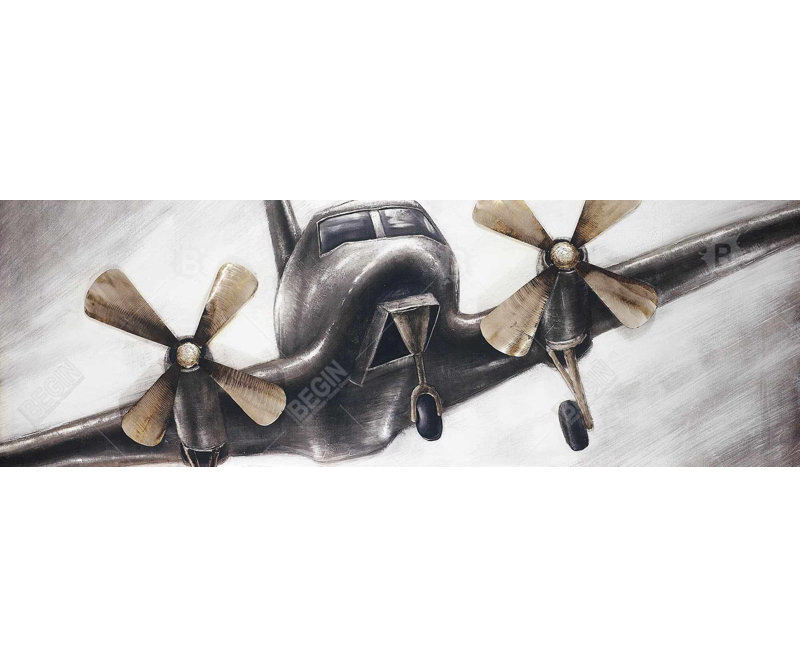 Avion rétro en vol | Décoration industrielle sur toile encadrée, H 21,25 po x l 61,25 po