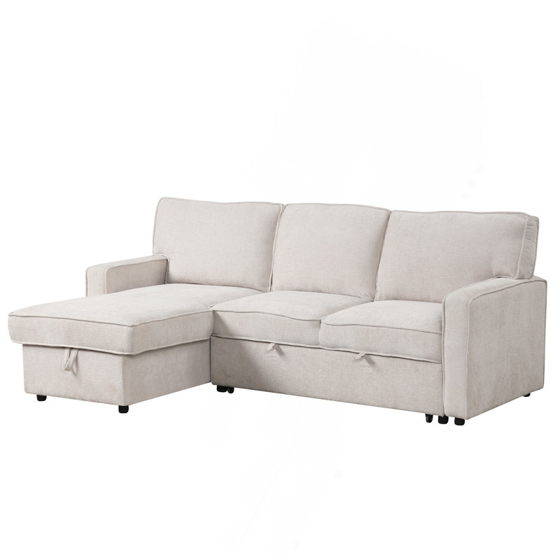 Upholstery Sleeper Sectional Sofa With Storage Space, USB Port, 2 Cup Holders On Back Cushions, Beige Polyester