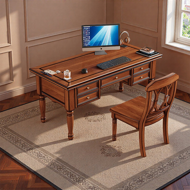 American style minimalist desk and chair set, Brown