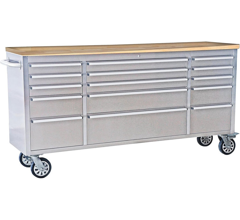 72" Heavy Duty Mobile Tool Chest with Workbench, 15-Drawer Rolling Tool Cabinet for Garage Workshop