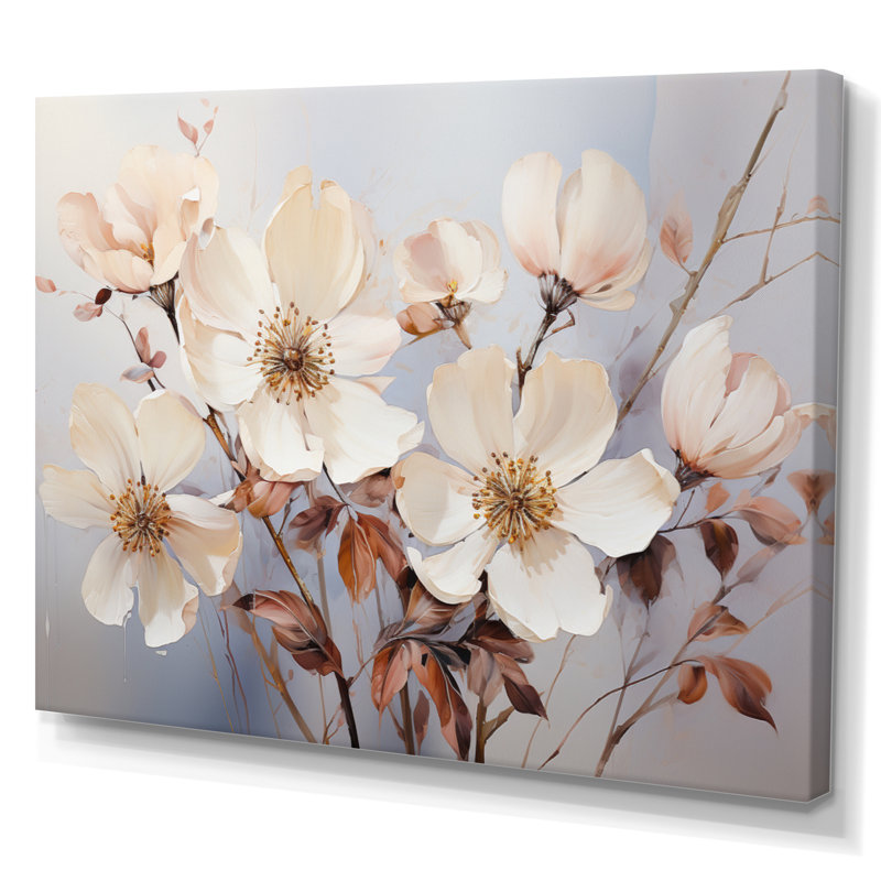 Beige Minimalist Blossoms II, reproduction d'art sur toile, Toile tendue, H 30 po x l 40 po x P 1,5 po