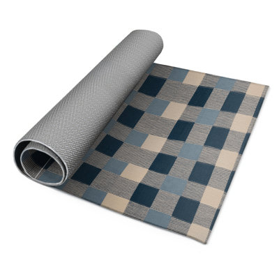 Tapis d'intérieur et d'extérieur à carreaux gris