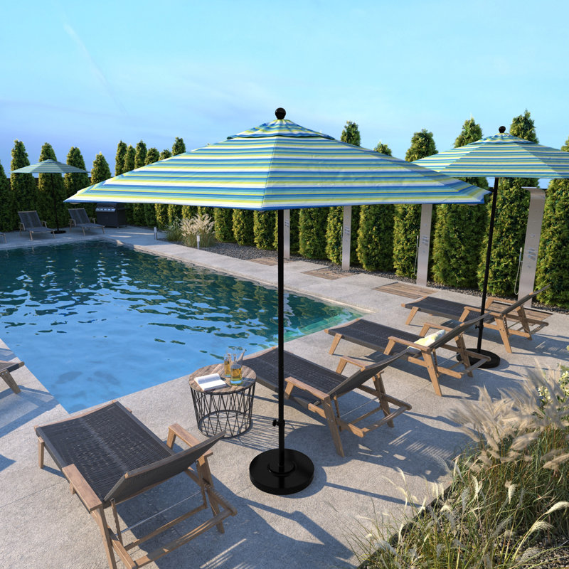 Parasol de marché octogonal 9 pi Willa, Sunbrella® bord de mer Séville rayé