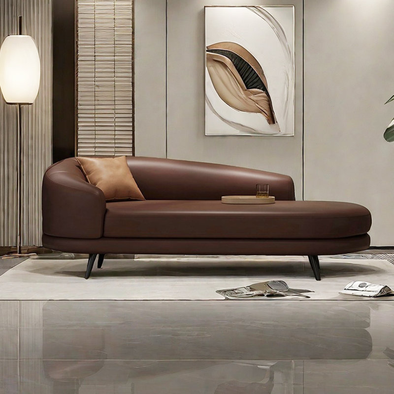 Chaise longue à pieds en métal - Confort spacieux, Accoudoir à gauche (vu de face), Café foncé